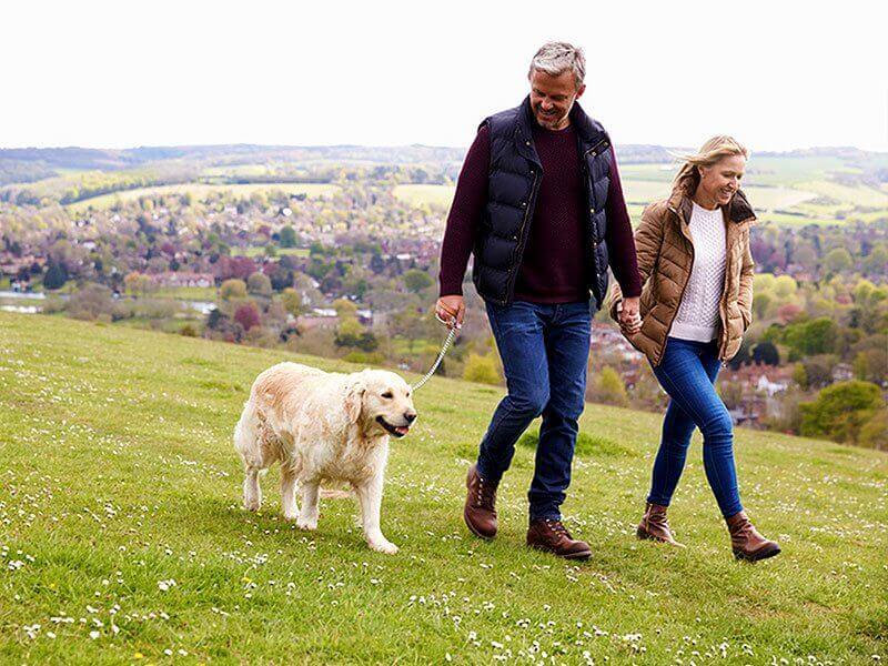 Mann und Frau - Spaziergang mit Hund